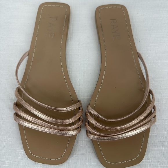 RAYE size 6 Champagne Gold Leather Slide Sandals - Picture 1 of 14